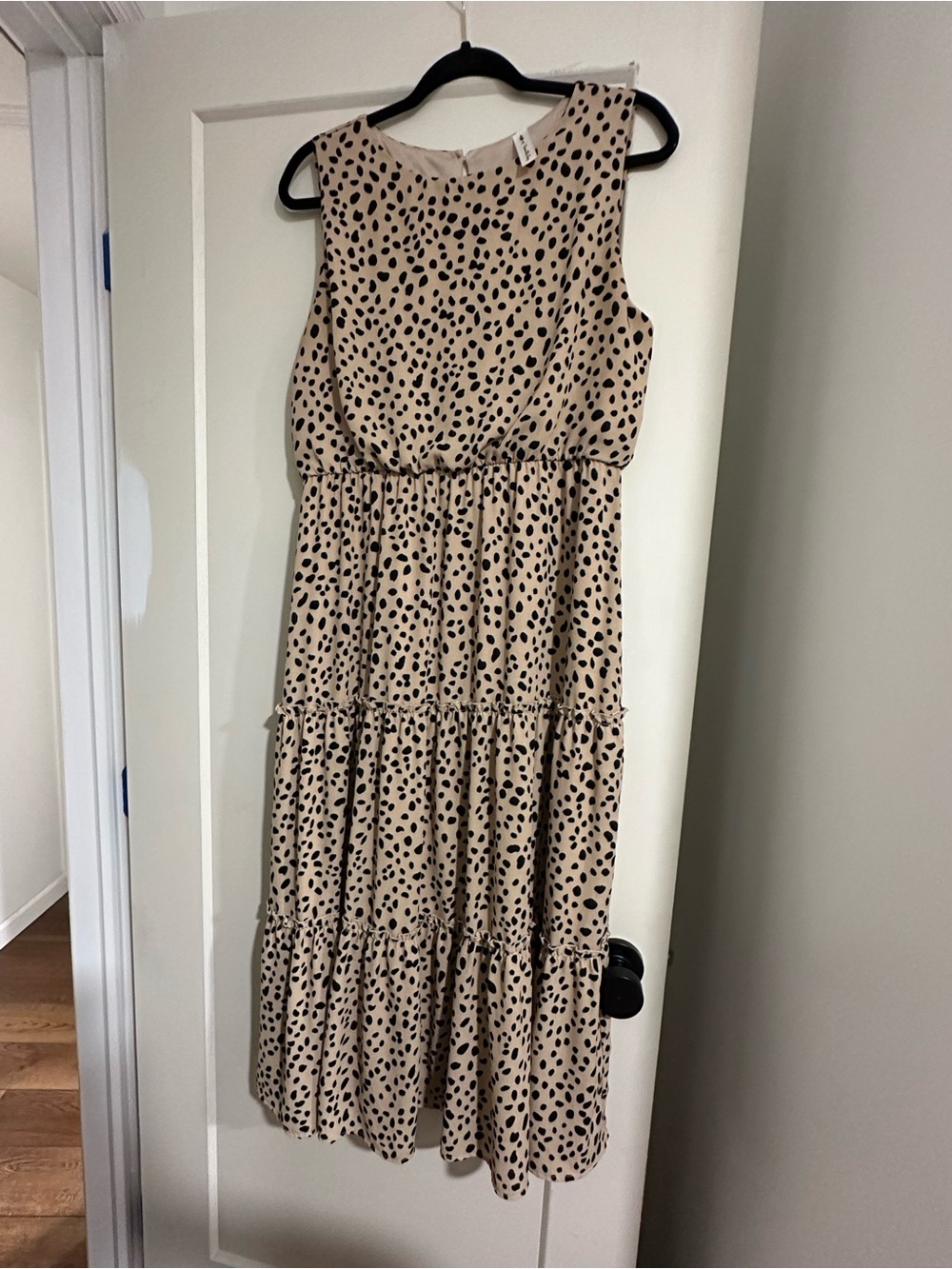 Vanilla Bay Beige Midi Dress with Black Spot Print